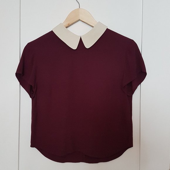 Aritzia Tops - Sunday Best Patterson Shirt - Burgundy and Cream